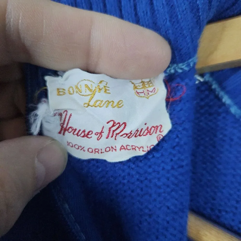 Bonnie Lane House of Morrison Vintage Women's Sweater Size PM Blue Knit 1/4 Zip‎